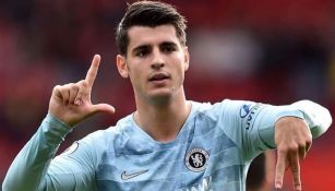 Morata festeja un gol con el Chelsea