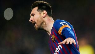Lionel Messi festeja su gol contra el Atlético de Madrid
