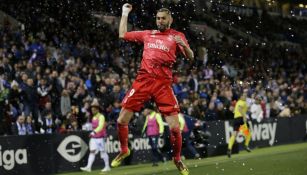 Benzema festeja su gol del empate frente al Leganés