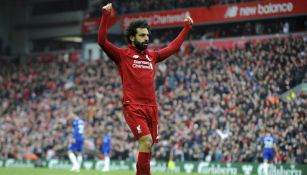 Salah festeja tras anotación con Liverpool 