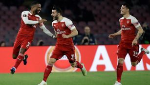 Jugadores del Arsenal en festejo de gol 