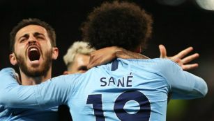 Leroy Sané celebra anotación contra el Manchester United