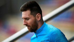 Lionel Messi antes de un entrenamiento del Barcelona