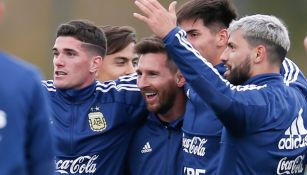 Messi y el Kun, durante una sesión con Argentina 