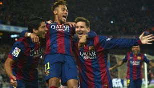 Luis Suárez, Neymar y Messi festejan victoria del Barça