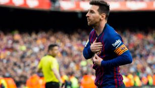 Lionel Messi festeja gol con Barcelona