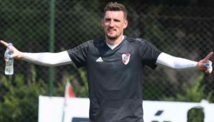 Franco Armani, durante un entrenamiento de River Plate