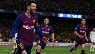 Leo Messi celebra una anotación en la Champions League 