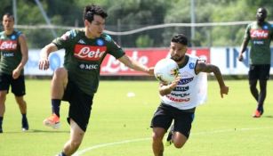 Chucky Lozano en su primer entrenamiento con el Napoli