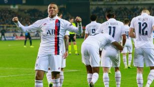 Mbappé festeja uno de sus goles frente al Brujas