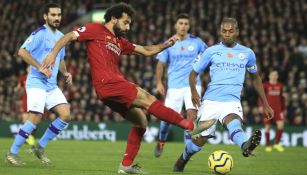 Mohamed Salah en el partido entre Liverpool y Manchester City