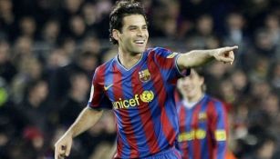 Rafa Márquez festeja un gol con el Barcelona