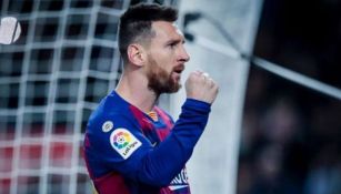 Messi festeja en un juego del Barcelona