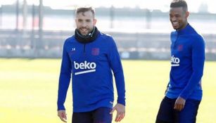 Jordi Alba en un entrenamiento del Barcelona