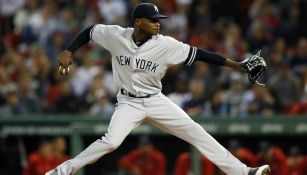 Domingo Germán durante un partido de los Yankees