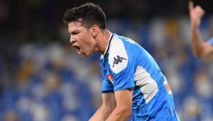 Lozano festeja un gol con el Napoli