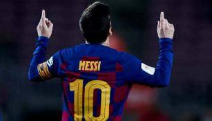 Lionel Messi celebrando su anotación con Barcelona