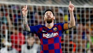 Messi celebra un gol con el Barcelona en La Liga
