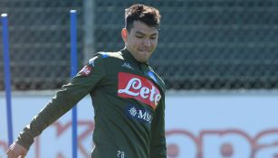 Hirving Lozano durante un entrenamiento del Napoli