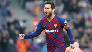 Lionel Messi celebra una anotación con Barcelona 