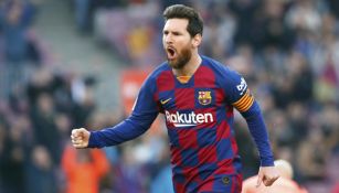 Lionel Messi celebra una anotación con Barcelona 