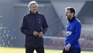 Setién en entrenamiento con Messi