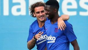 Ousmane Dembélé y Antoine Griezmann en un entrenamiento 