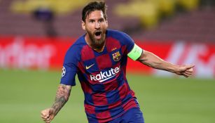 Lionel Messi celebra una anotación en Champions League 