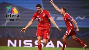 Lewandowski festeja uno de sus goles en la Champions 2019-2020