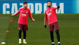 Luis Suárez y Messi en entrenamiento