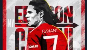 Cavani con el dorsal 7 en Manchester United