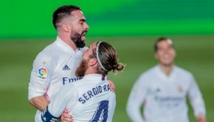 Sergio Ramos y Dani Carvajal festejando el segundo del Real Madrid