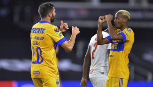 Jugadores de Tigres festejan un gol