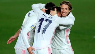 Jugadores del Real Madrid celebran un gol ante el Celta de Vigo 