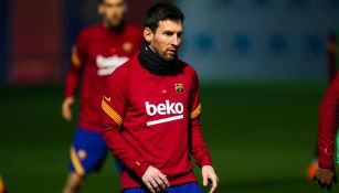 Lionel Messi durante un entrenamiento con el Barcelona 