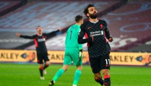 Mohamed Salah tras anotar gol a favor del Liverpool