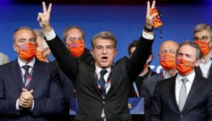 Joan Laporta celebra su victoria tras ser elegido como nuevo presidente del club azulgrana
