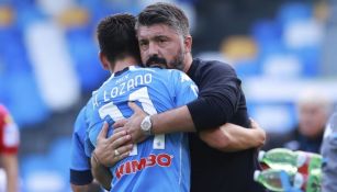 Gattuso y Lozano en un partido del Napoli