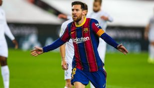 Lionel Messi festeja un gol con el Barcelona 