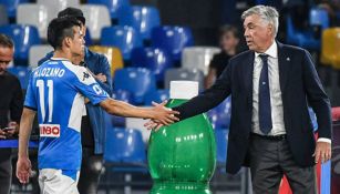 Ancelotti y Chucky Lozano durante un duelo del Napoli