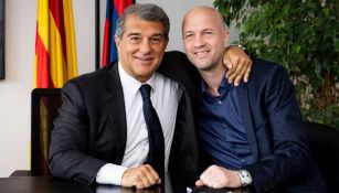 Jordi Cruyff y Joan Laporta en las instalaciones del Barcelona 