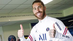 Sergio Ramos durante una sesión con el PSG 