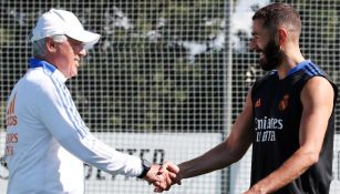 Carlo Ancelotti y Karim Benzema en Valdebas