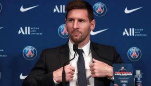 Messi durante conferencia de prensa con el PSG