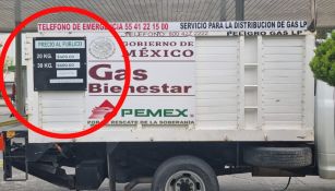 Camión del Gas Bienestar con los precios de los tanques