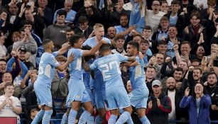 Jugadores del City celebrando un gol vs el Leipzig