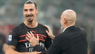 Zlatan y Pioli celebrando la victoria rossonera