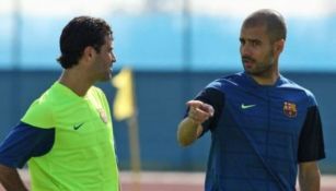 Márquez junto a Guardiola, en un entrenamiento