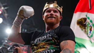 Saúl 'Canelo' Álvarez en festejo tras vencer a Caleb Plant