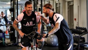 Lionel Messi y Sergio Ramos en un entrenamiento del PSG